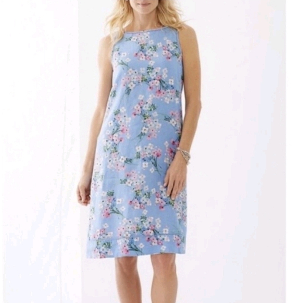 J Jill Love Linen Floral Blue Sleeveless Shift Dress Size XL - Picture 7 of 7